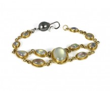 Rainbow moonstone bracelet with black pearl, 22k and 18k