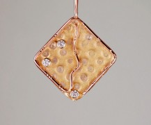 18k pink, yellow and white gold mokume gane pendant with diamonds