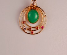 Jade, pink sapphire and diamond pendant in 18k and 22k gold