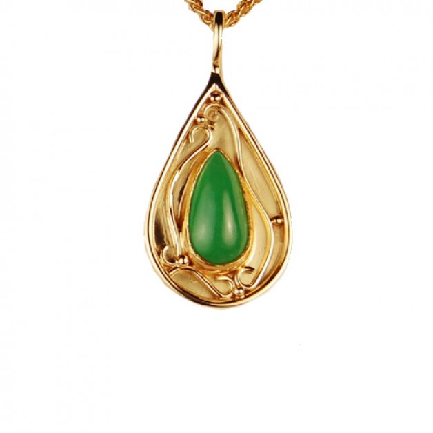 Teadrop shaped Jade Pendant set in 18 Yellow Gold