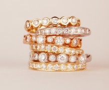 Stacking rings in 18k yellow and pink gold and platinum