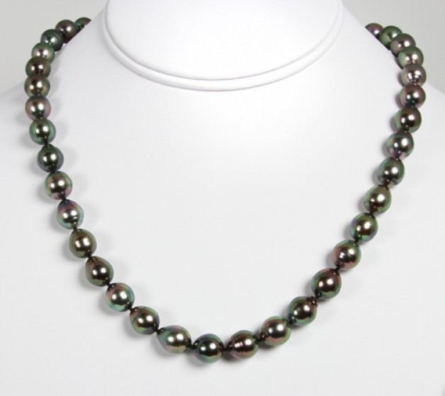 Necklace of multicolor baroque Tahitian pearls with 18k clasp handcrafted by jeweler Daniel Spirer of Cambridge, Massachusetts